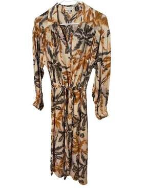 See U Soon Tan Brown Abstract Print Button-Down Midi Dress